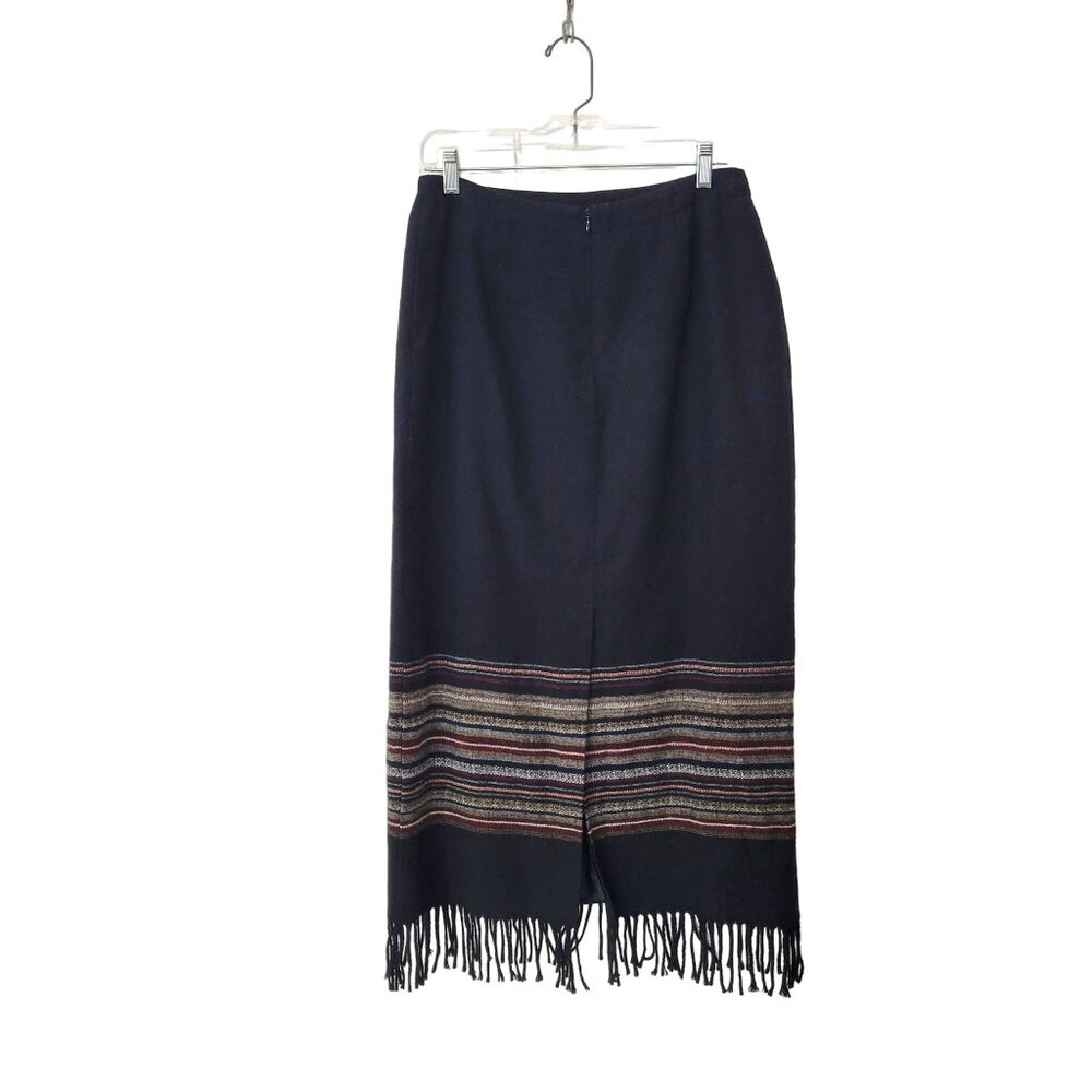 Michele Womens Size 10 Long Black Skirt With Fringe & Striped Detail - Picture 2 of 6
